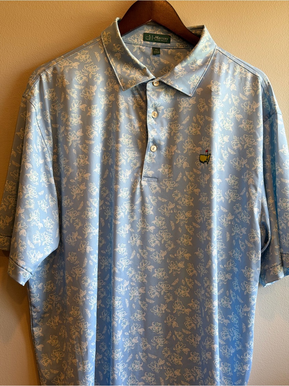2026 MASTERS by Peter Millar Men's Performance Golf Polo Shirt Blue Azaleas Size